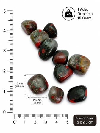 Kan Taşı Doğal Taş Tamburlanmış Heliotrop Bloodstone Dekoratif Şifa Taşı - 3 Adet