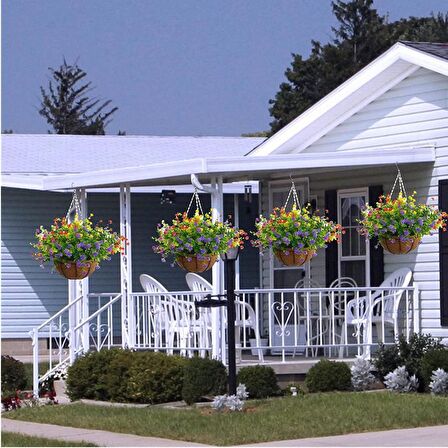 Yapay Çiçek Sarkaç Askılı Makreme Sepette Karışık  Renkli Mineli Şimşir Yeşillik Çiçek Sepeti