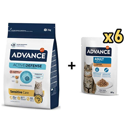 Advance Somonlu Yetişkin Kedi Maması 3 kg + 6 Adet Advance Tavuklu Yetişkin Kedi Pouch Yaş Maması 85 Gr