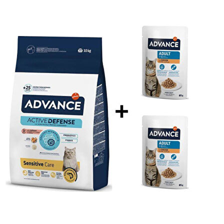 Advance Somonlu Hassas Yetişkin Kedi Maması 10 Kg + 2 Adet Advance Tavuklu Yetişkin Kedi Pouch Yaş Maması 85 Gr