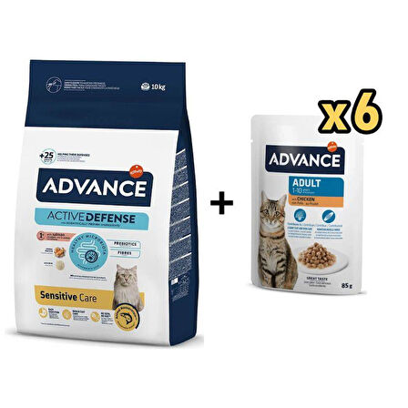 Advance Somonlu Hassas Yetişkin Kedi Maması 10 Kg + 6 Adet Advance Tavuklu Yetişkin Kedi Pouch Yaş Maması 85 Gr
