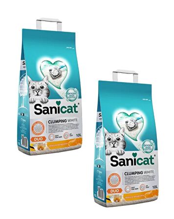 Sanicat Duo White Vanilya Mandalin Kokulu Topaklanan Kedi Kumu 10 Lt (2 ADET)