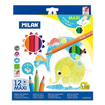 Milan 0722412 Jumbo Kuru Boya Kalemi+Kalemtıraş - 12 Li