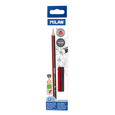 MILAN 0712370312 GRAPHITE SİLGİ KURŞUN KALEM - 12ADET