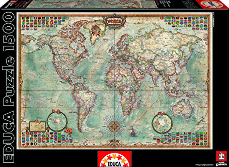 Educa 1500 Parça Political Map of the World Harita Puzzle