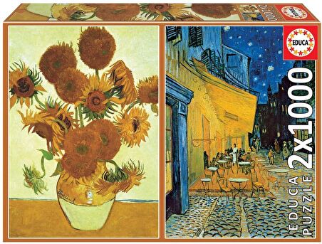 Educa 2x1000 Parça Kafe Terasta Gece ve Ayçiçekleri Puzzle - Vincent Van Gogh