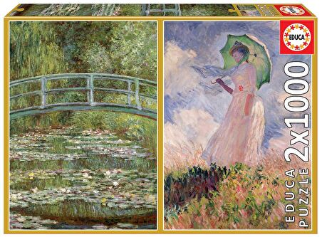 Educa 2x1000 Parçalık Nilüfer Gölü ve Şemsiyeli Kadın Puzzle - Claude Monet