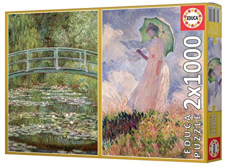 Educa 2x1000 Parçalık Nilüfer Gölü ve Şemsiyeli Kadın Puzzle - Claude Monet