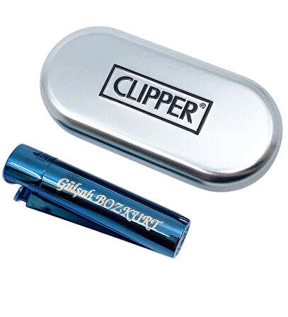 Isme Özel Clipper Çakmak Hediyelik Özel Kutulu Deep Blue