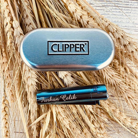 Isme Özel Clipper Çakmak Hediyelik Özel Kutulu Deep Blue