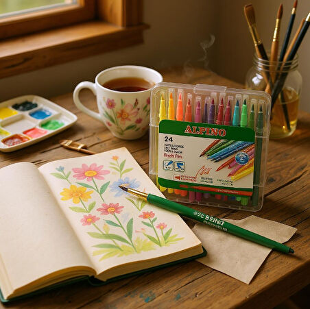 Alpino Brush Pen Fırça Uçlu Keçeli Kalem 24 Renk