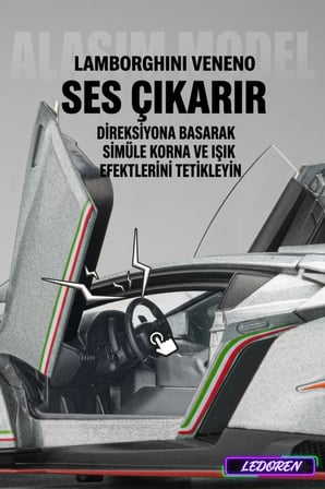 Gri Renkli Lamborghini Veneno 1/24 Diecast Model Araba Metal Klasik Araç