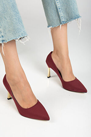 Kadın Bordo Saten Sivri Burun İnce Topuklu Stiletto 