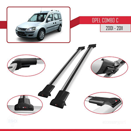 Opel Combo C 2001-2011 Arası ile Uyumlu FLY Model Ara Atkı Tavan Barı Gri 2 Adet
