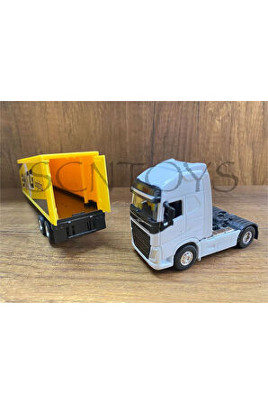Volvo 4x2 ve Dorse Welly Tır Çekici Oyuncak Metal Tır Çekici Dorseli Oyuncak Tır Kapakları Açılır