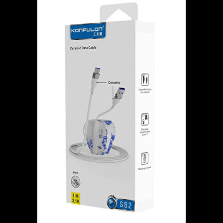 Konfulon S82 Seramik Uçlu Micro USB Kablo 1M 3.1A