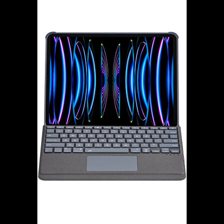 Newface T5509D iPad Pro 12.9 (2022) Kılıf Palermo Ledli Klavyeli Standlı Tablet Kılıfı - Siyah