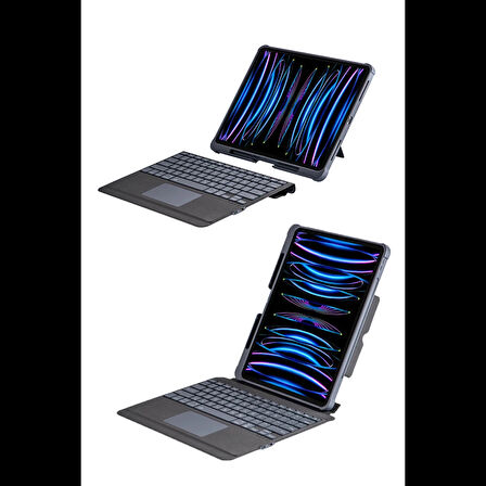 Newface T5509D iPad Pro 12.9 (2022) Kılıf Palermo Ledli Klavyeli Standlı Tablet Kılıfı - Siyah