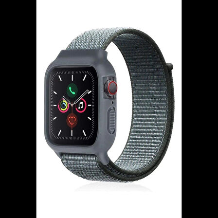 Newface Apple Uyumlu Watch 38mm Hasırlı Cırtcırtlı Kasalı Kordon