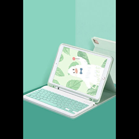 Newface iPad 10.2 (9.nesil) Kılıf KC01 Smart Klavyeli Tablet Kılıfı - Açık Yeşil