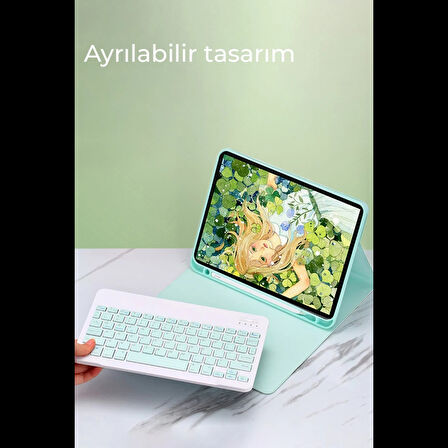 Newface iPad 10.2 (9.nesil) Kılıf KC01 Smart Klavyeli Tablet Kılıfı - Açık Yeşil