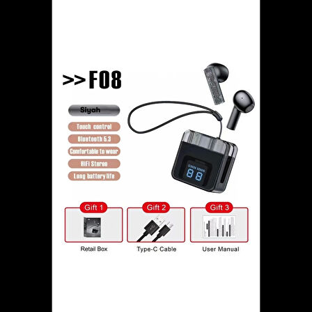 Karler Bass F08 Dijital Şarj Göstergeli TWS Bluetooth Kulaklık
