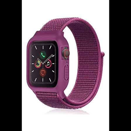 Newface Apple Uyumlu Watch 38mm Hasırlı Cırtcırtlı Kasalı Kordon