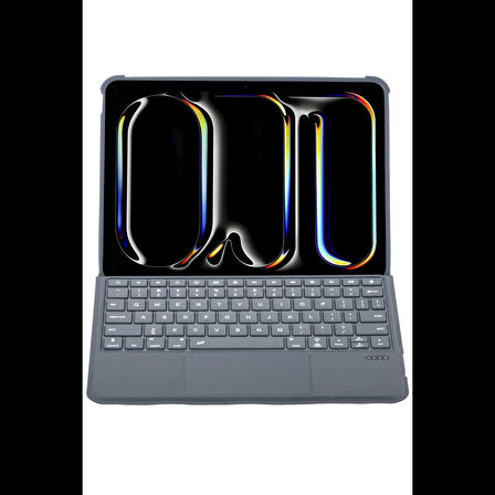 Newface T5510D iPad Pro 13 (2024) Kılıf Palermo Ledli Klavyeli Standlı Tablet Kılıfı - Siyah