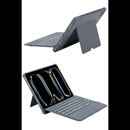 Newface T5510D iPad Pro 13 (2024) Kılıf Palermo Ledli Klavyeli Standlı Tablet Kılıfı - Siyah