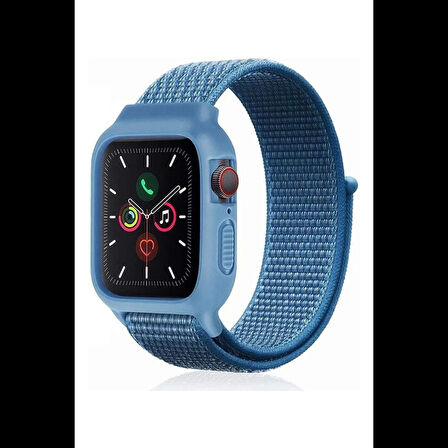 Newface Apple Uyumlu Watch 38mm Hasırlı Cırtcırtlı Kasalı Kordon