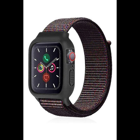 Newface Apple Uyumlu Watch 38mm Hasırlı Cırtcırtlı Kasalı Kordon
