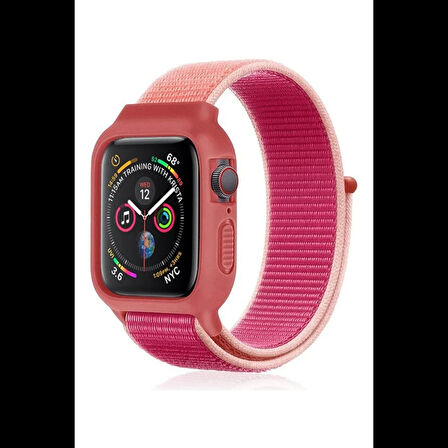 Newface Apple Uyumlu Watch 38mm Hasırlı Cırtcırtlı Kasalı Kordon