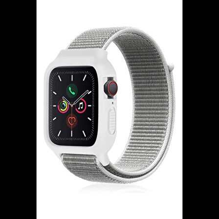 Newface Apple Uyumlu Watch 38mm Hasırlı Cırtcırtlı Kasalı Kordon