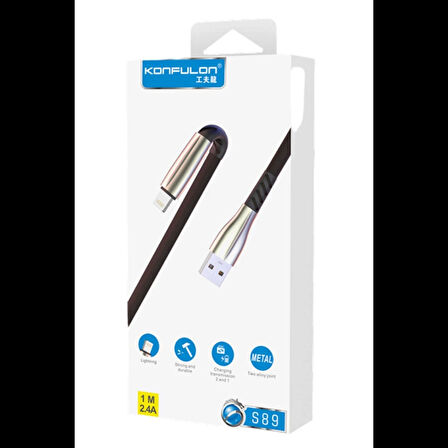 Konfulon S89 Metal Uçlu Lightning Kablo iphone Uyumlu 1M 2.4A