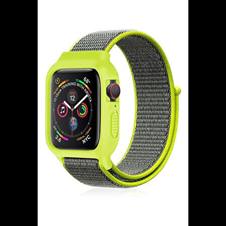 Newface Apple Uyumlu Watch 38mm Hasırlı Cırtcırtlı Kasalı Kordon