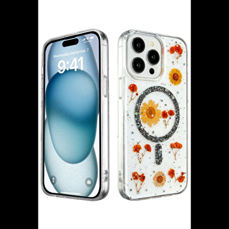 Newface iPhone 15 Pro Max Kılıf Daisy Simli Magsafe Kapak