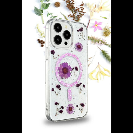 Newface iPhone 15 Pro Max Kılıf Daisy Simli Magsafe Kapak