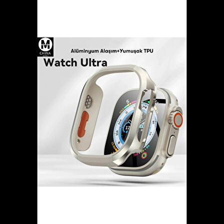 Movenchy Apple Watch Ultra 49mm MO-WT3 Alüminyum Camlı Kasa Ekran Koruyucu - Gold