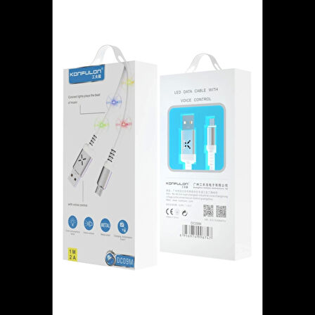 Konfulon DC09 Ses Duyarlı Işıklı Micro USB Kablo 1M 2A