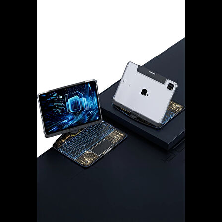 Newface JP11 iPad Pro 11 (2022) Kılıf Vales Dönen Ledli Klavyeli Tablet Kılıfı - Siyah