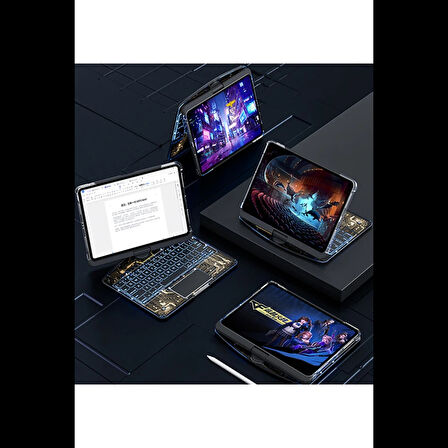Newface JP11 iPad Pro 11 (2022) Kılıf Vales Dönen Ledli Klavyeli Tablet Kılıfı - Siyah