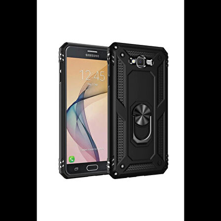 Newface Samsung Uyumlu Galaxy J7 Kılıf Sofya Yüzüklü Silikon Kapak - Siyah