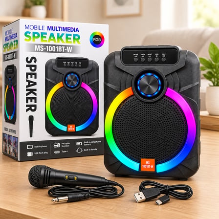 10" Karaoke Bluetooth Hoparlör (Mikrofonlu, Şarjlı, RGB)
