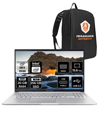 Asus VivoBook 15 X1502VA i5 13420H 20GB 256GB SSD 15.6" FHD FDOS Taşınabilir Bilgisayar & PER4 Çanta