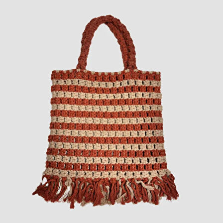 Uretti - Sevgi 6598 - El Yapımı Püsküllü Model Makrome Çanta 28cm - Bordo