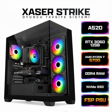 Xaser Strike X10 Ryzen 7 5700 16GB Ram 512GB M.2 NVMe SSD 12GB RTX3060 Masaüstü Oyuncu Bilgisayarı