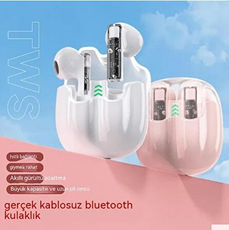 C21 Şeffaf Mini Bluetooth Kulaklık Kablosuz Kulaklıklar Esports Oyun Tws Bluetooth Kulaklık (İthalatçı Garantili) Pembe