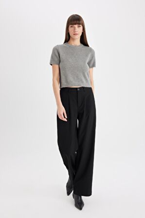 DeFacto Regular Fit Bisiklet Yaka Premium Basic Düz Kısa Kollu Triko Kazak C9049AX24WNGR66