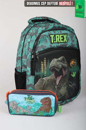  x Dekomus "T-Rex Force Collection" Jurassıc World Lisanslı Okul ve Kalem Çantası Seti