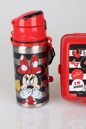 x Dekomus Lisanslı Minnie Mouse 500 ML Çelik Matara ve Beslenme Kabı Seti